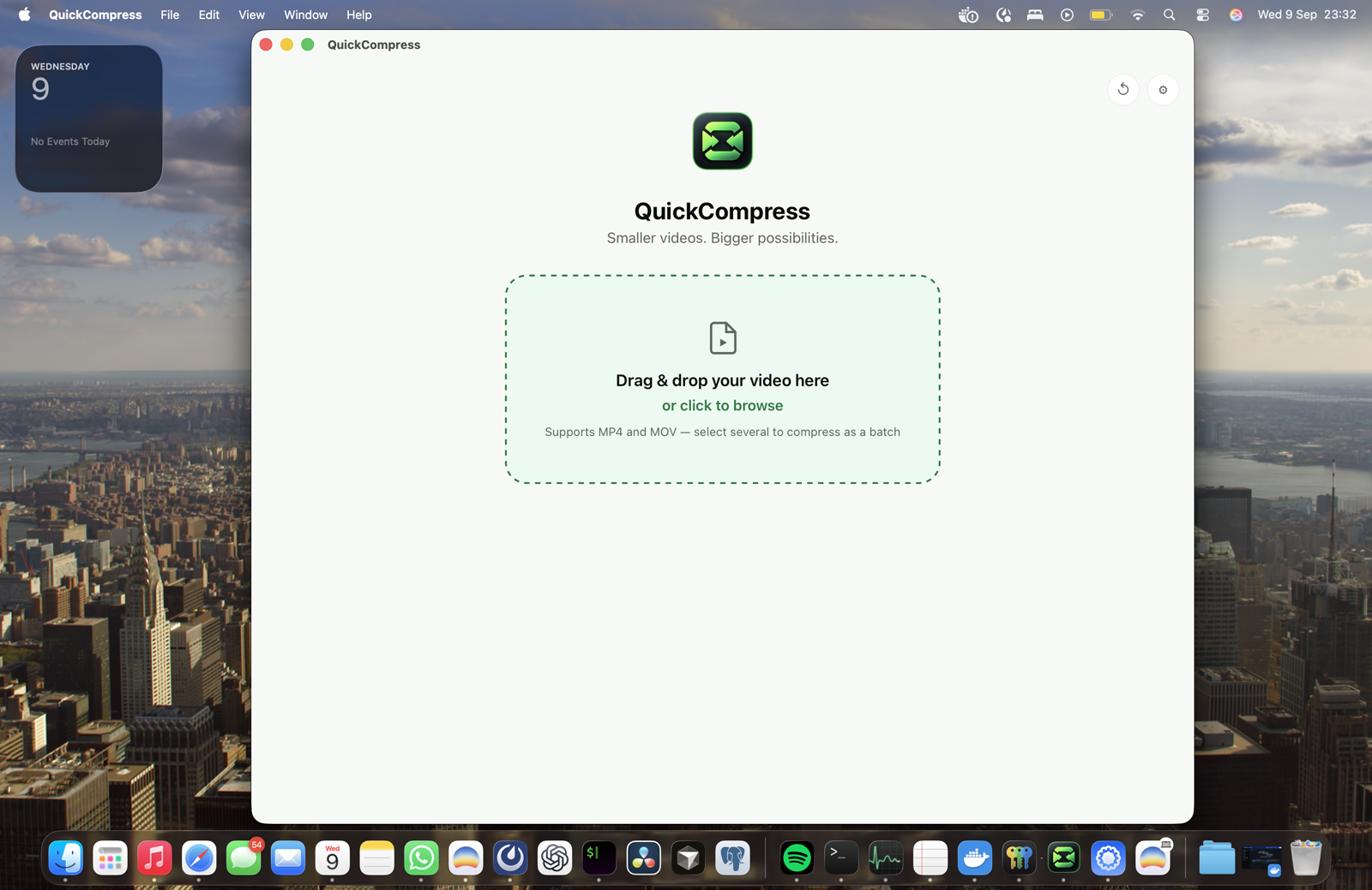 QuickCompress running as a native app on a real Mac desktop